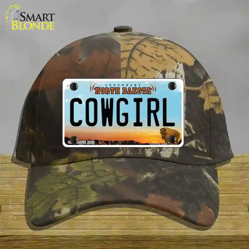 Cowgirl North Dakota Novelty License Plate Hat Cotton / Camoflauge