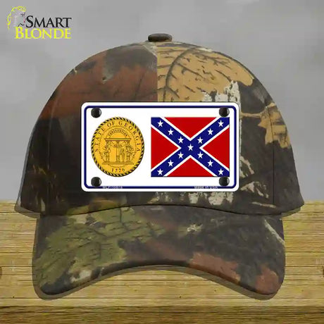 Confederate Flag Georgia Seal Novelty License Plate Hat Cotton / Camoflauge