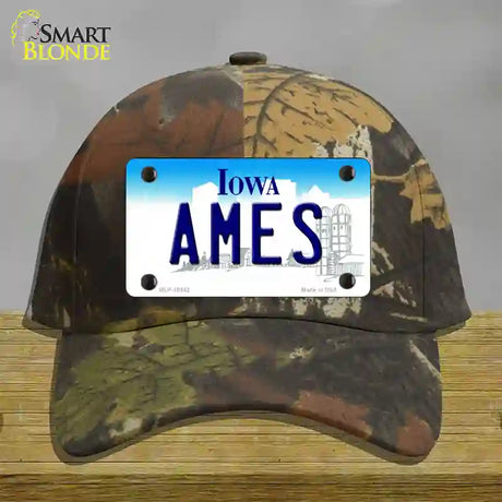 Ames Iowa Novelty License Plate Hat Cotton / Camoflauge