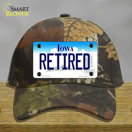 Retired Iowa Novelty License Plate Hat Cotton / Camoflauge