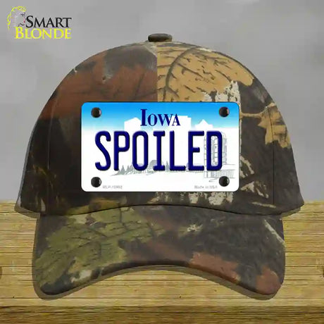 Spoiled Iowa Novelty License Plate Hat Cotton / Camoflauge