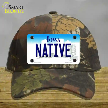 Native Iowa Novelty License Plate Hat Cotton / Camoflauge