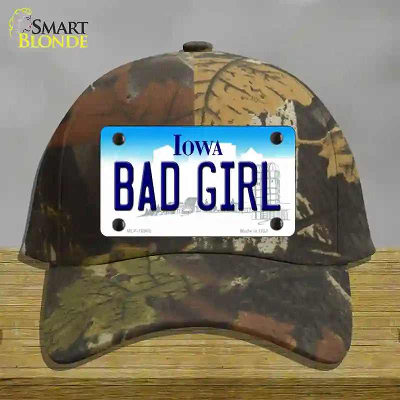 Bad Girl Iowa Novelty License Plate Hat Cotton / Camoflauge