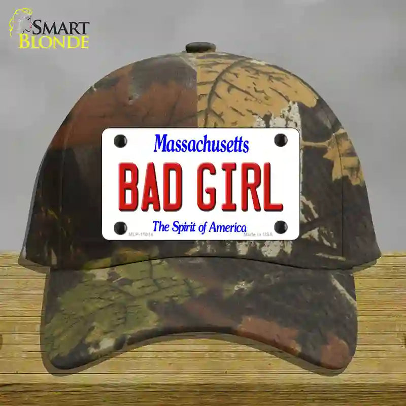 Bad Girl Massachusetts Novelty License Plate Hat Cotton / Camoflauge