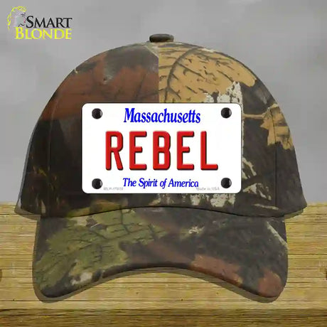 Rebel Massachusetts Novelty License Plate Hat Cotton / Camoflauge