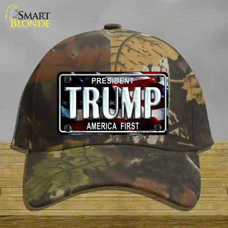 Trump America First Novelty License Plate Hat Cotton / Camoflauge