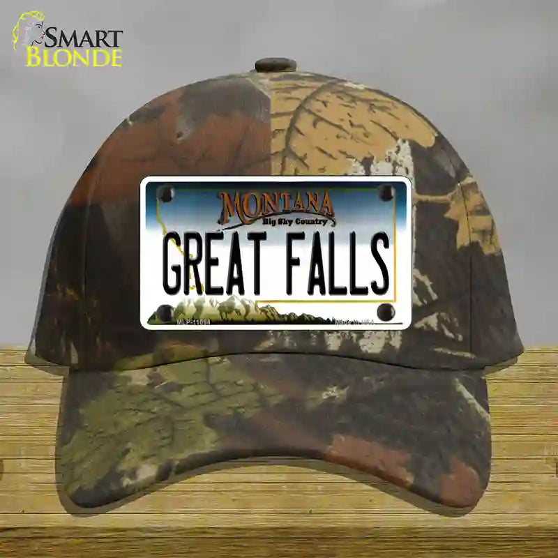 Great Falls Montana State Novelty License Plate Hat Cotton / Camoflauge