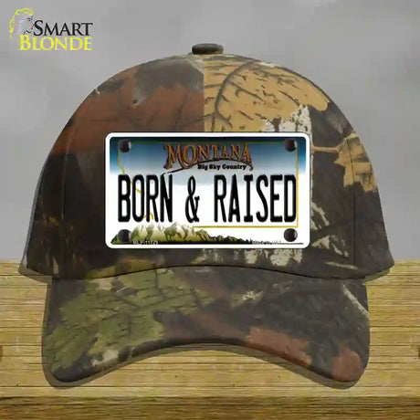 Born and Raised Montana State Novelty License Plate Hat Cotton / Camoflauge