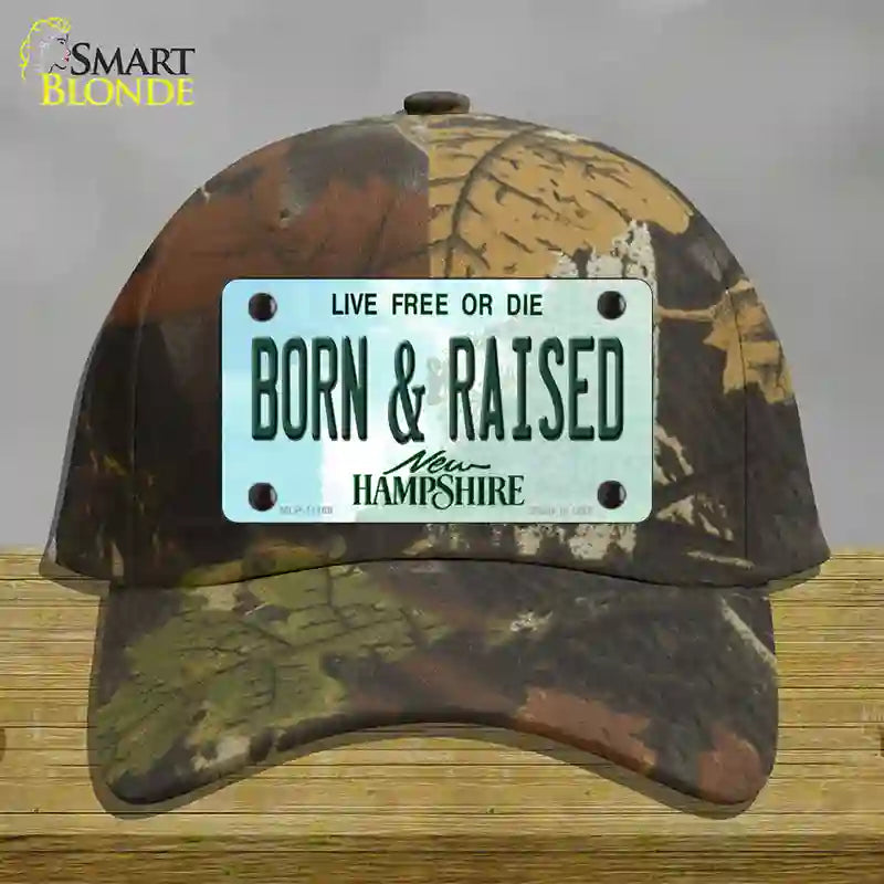 Born and Raised New Hampshire State Novelty License Plate Hat Cotton / Camoflauge