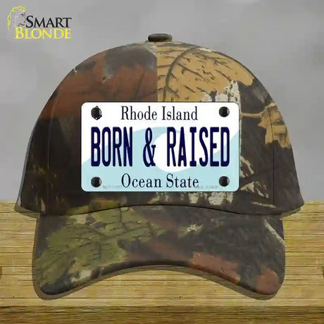 Born and Raised Rhode Island State Novelty License Plate Hat Cotton / Camoflauge