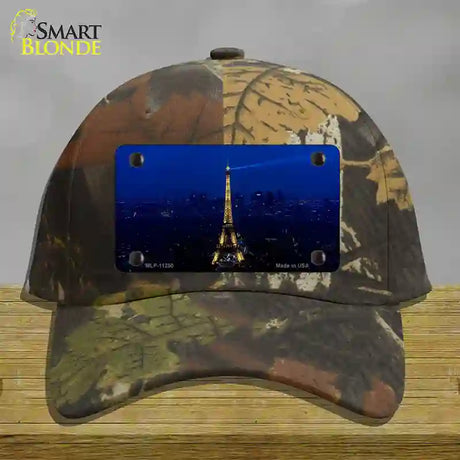 Eiffel Tower Night With City Skyline Novelty License Plate Hat Cotton / Camoflauge