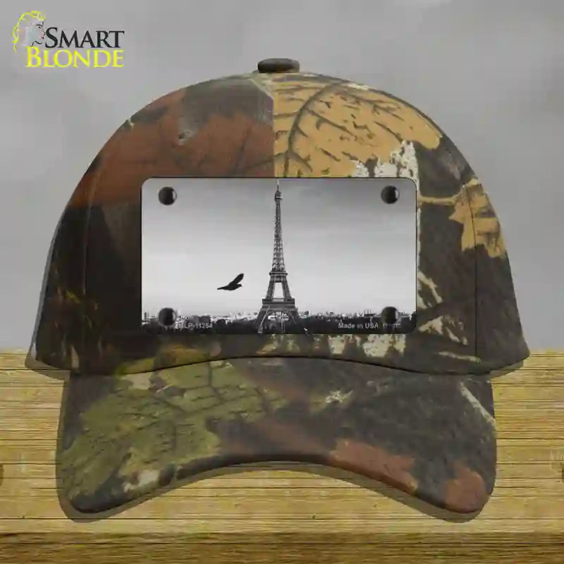 Eiffel Tower Black and White With Bird Novelty License Plate Hat Cotton / Camoflauge