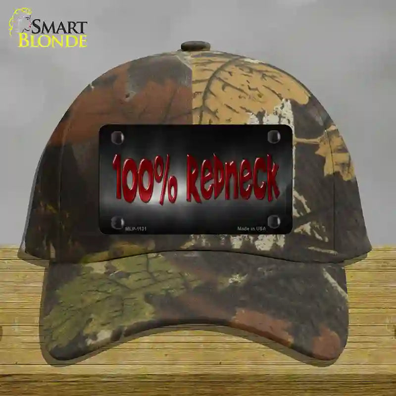 100% Redneck Novelty License Plate Hat Cotton / Camoflauge