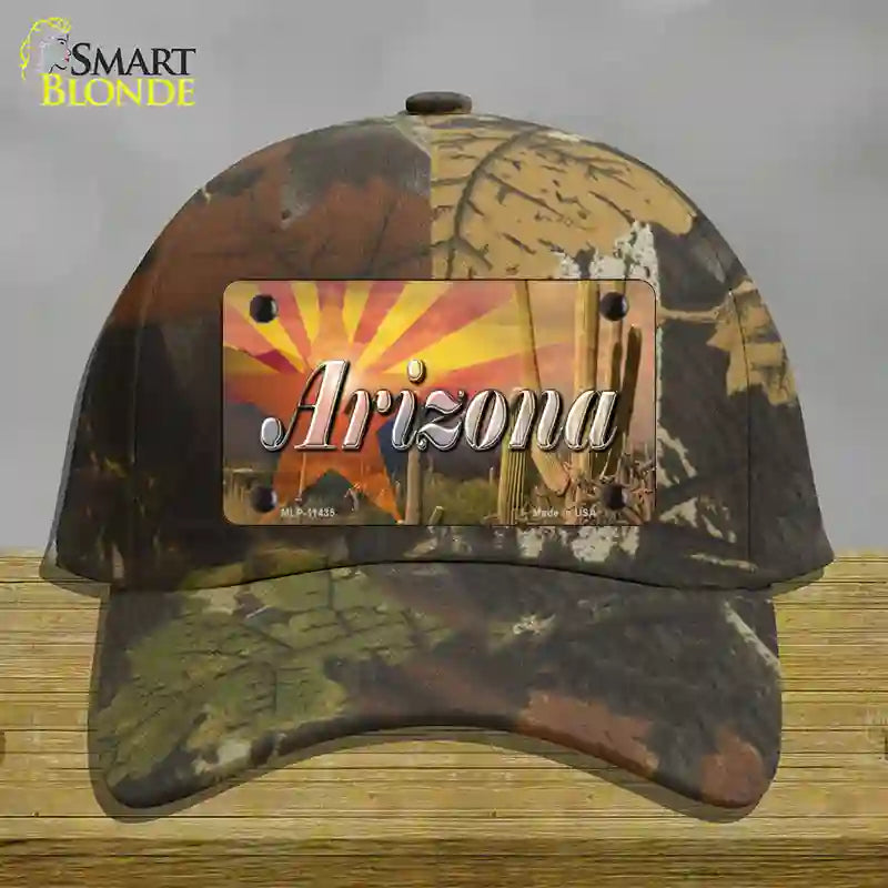 Arizona State Flag Overlay On Cactus Novelty License Plate Hat Cotton / Camoflauge