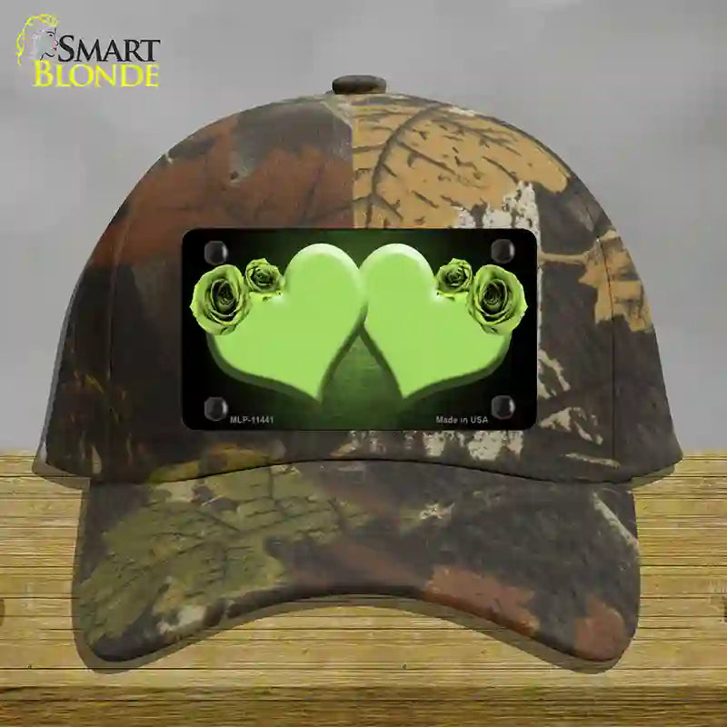 Hearts Over Roses In Lime Green Novelty License Plate Hat Cotton / Camoflauge