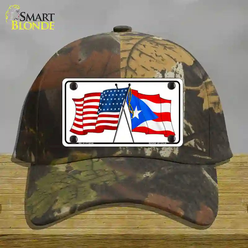 Puerto Rico Crossed US Flag Novelty License Plate Hat Cotton / Camoflauge