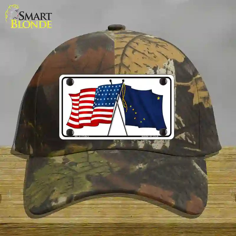 Alaska Crossed US Flag Novelty License Plate Hat Cotton / Camoflauge