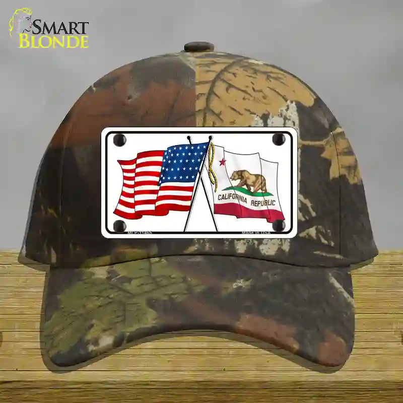 California Crossed US Flag Novelty License Plate Hat Cotton / Camoflauge