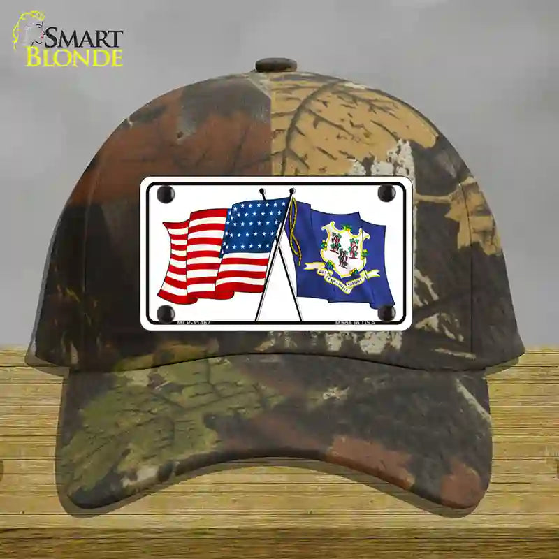 Connecticut Crossed US Flag Novelty License Plate Hat Cotton / Camoflauge