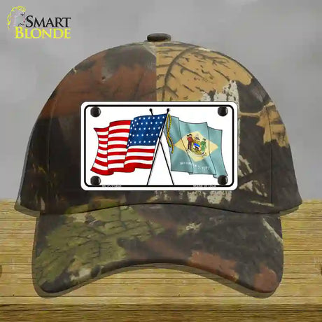 Delaware Crossed US Flag Novelty License Plate Hat Cotton / Camoflauge