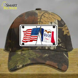 Iowa Crossed US Flag Novelty License Plate Hat Cotton / Camoflauge