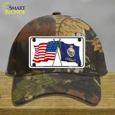 Kansas Crossed US Flag Novelty License Plate Hat Cotton / Camoflauge