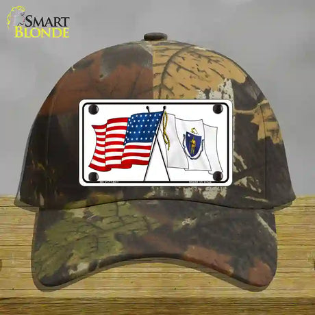 Massachusetts Crossed US Flag Novelty License Plate Hat Cotton / Camoflauge