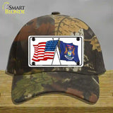 Michigan Crossed US Flag Novelty License Plate Hat Cotton / Camoflauge