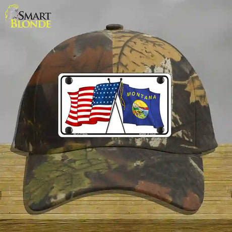 Montana Crossed US Flag Novelty License Plate Hat Cotton / Camoflauge