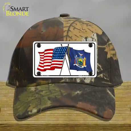 New York Crossed US Flag Novelty License Plate Hat Cotton / Camoflauge