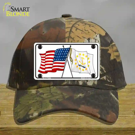 Rhode Island Crossed US Flag Novelty License Plate Hat Cotton / Camoflauge