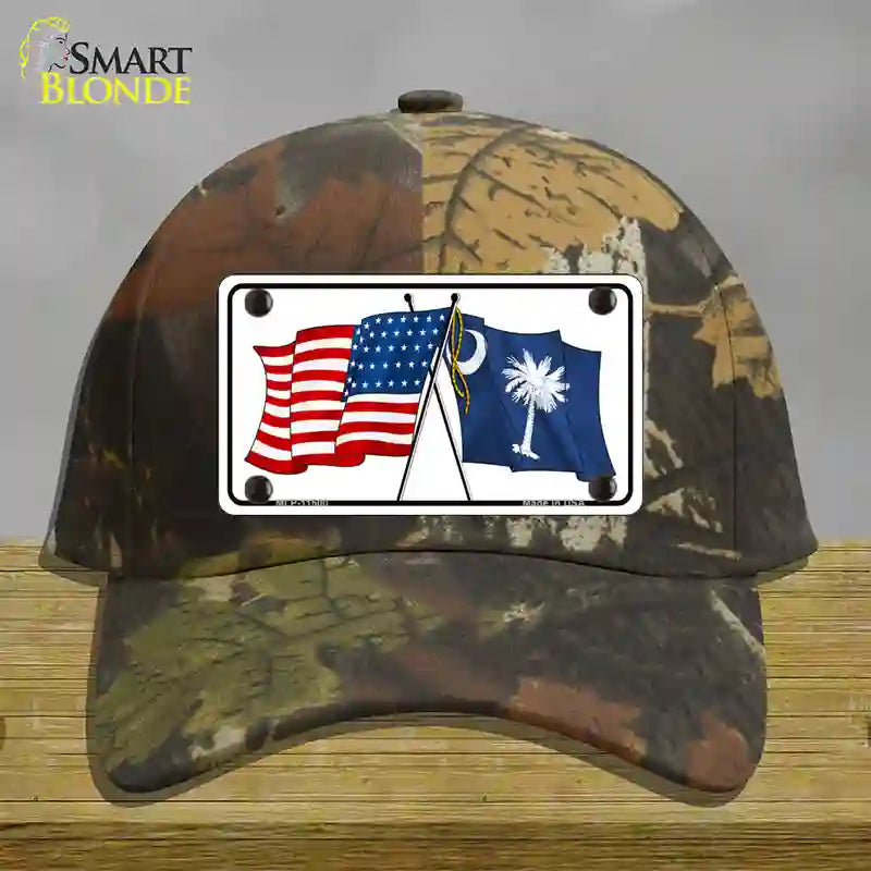 South Carolina Crossed US Flag Novelty License Plate Hat Cotton / Camoflauge