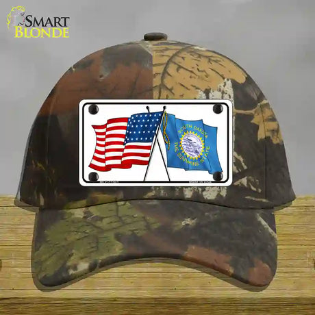 South Dakota Crossed US Flag Novelty License Plate Hat Cotton / Camoflauge