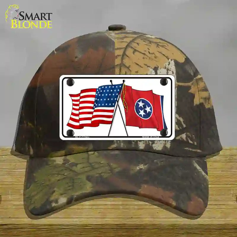 Tennessee Crossed US Flag Novelty License Plate Hat Cotton / Camoflauge