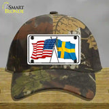 Sweden Crossed US Flag Novelty License Plate Hat Cotton / Camoflauge