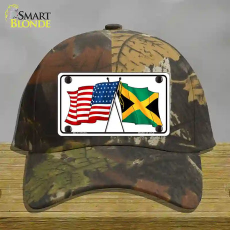 Jamaica Crossed US Flag Novelty License Plate Hat Cotton / Camoflauge