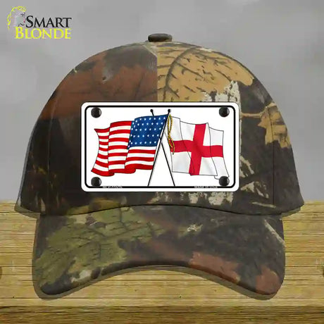 England Crossed US Flag Novelty License Plate Hat Cotton / Camoflauge