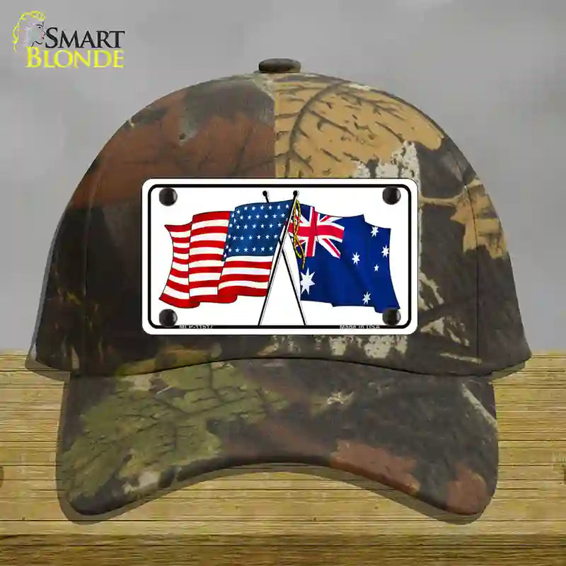 Australia Crossed US Flag Novelty License Plate Hat Cotton / Camoflauge