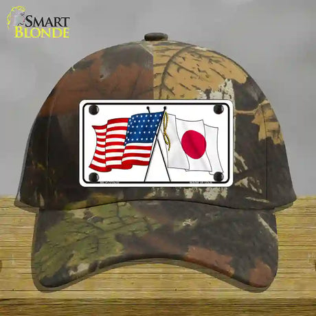 Japan Crossed US Flag Novelty License Plate Hat Cotton / Camoflauge