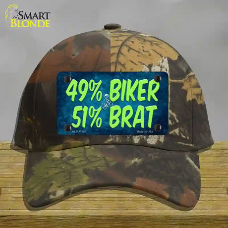 49% Biker 51% Brat Novelty License Plate Hat Cotton / Camoflauge