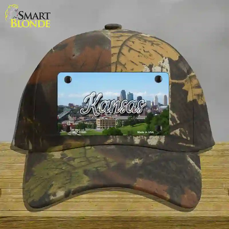 Kansas Downtown Skyline State Novelty License Plate Hat Cotton / Camoflauge