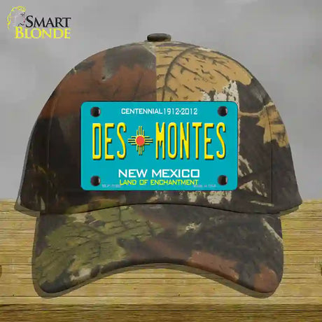 Des Montes Teal New Mexico Novelty License Plate Hat Cotton / Camoflauge