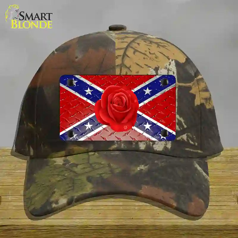 Confederate Flag With Red Rose Novelty License Plate Hat Cotton / Camoflauge