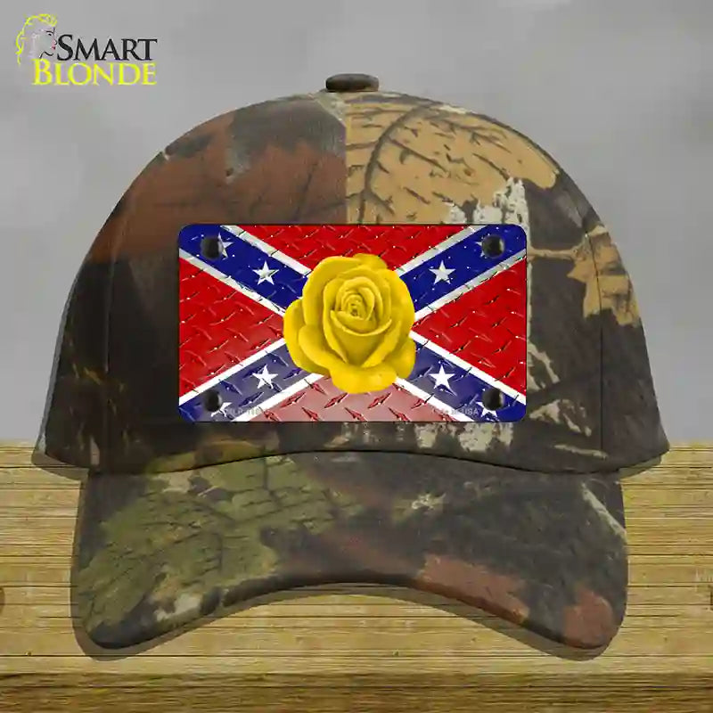 Confederate Flag With Yellow Rose Novelty License Plate Hat Cotton / Camoflauge