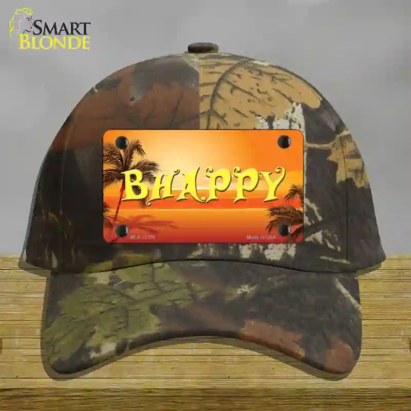 Be Happy Beach Scene Novelty License Plate Hat Cotton / Camoflauge