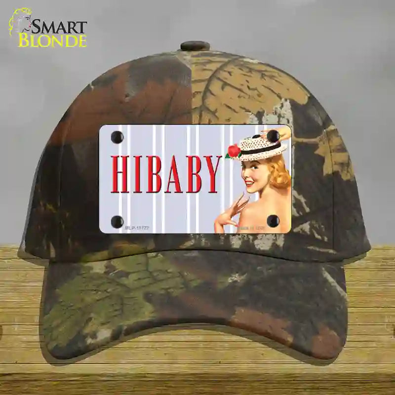 Hi Baby Vintage Pinup Novelty License Plate Hat Cotton / Camoflauge