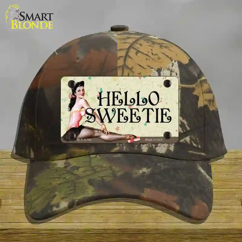 Hello Sweetie Vintage Pinup Novelty License Plate Hat Cotton / Camoflauge