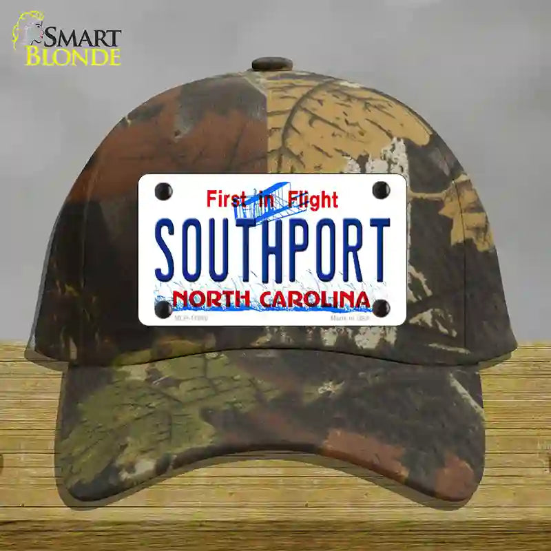 Southport North Carolina Novelty License Plate Hat Cotton / Camoflauge