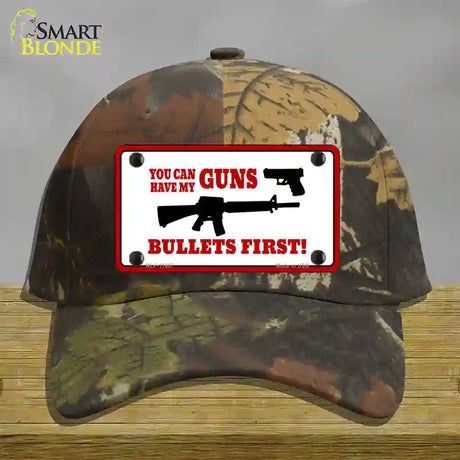 Bullets First Novelty License Plate Hat Cotton / Camoflauge