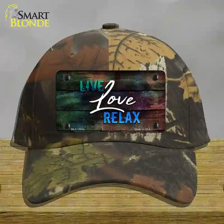 Live Love Relax Novelty License Plate Hat Cotton / Camoflauge